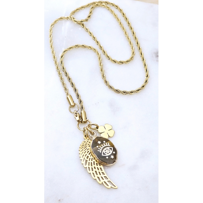 FIO ASA DE ANJO COM PEDRA OLHO DE TIGRE