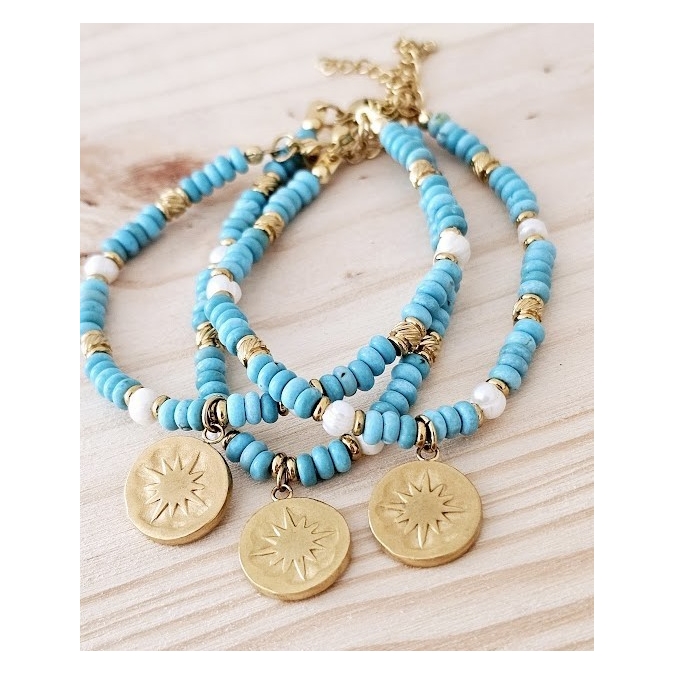 PULSEIRA TURQUESA COM ROSA DOS VENTOS