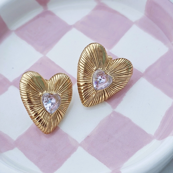 BRINCOS CORAÇÃO TEXTURADO COM ZIRCÓNIA