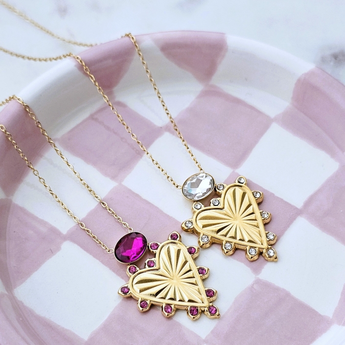 COLAR CORAÇÃO RAIADO COM CRISTAIS