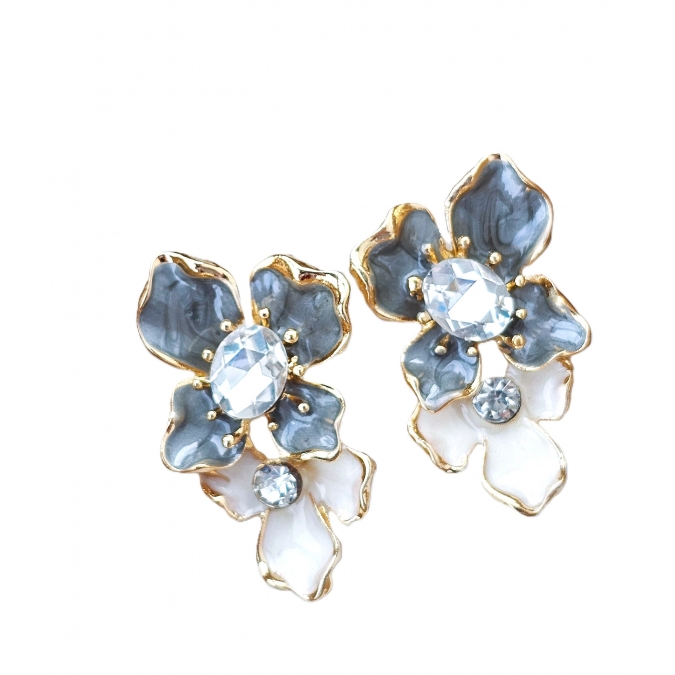 BRINCOS FLOR CRISTAL CINZA