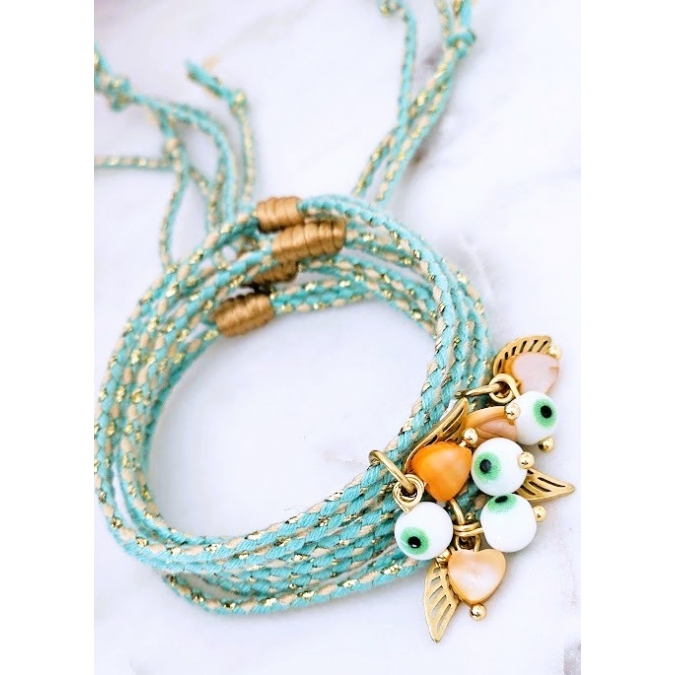 PULSEIRA OLHAR DOURADO TURQUESA