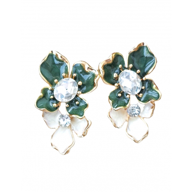 BRINCOS FLOR VERDE CRISTAL
