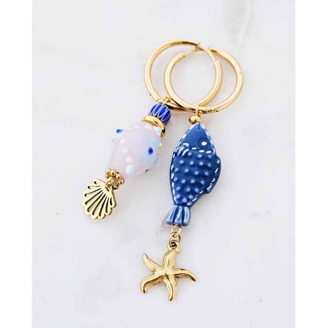 BRINCOS PEIXE E CONCHA AZUL