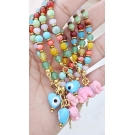PULSEIRA PEDRAS NATURAIS ELEFANTES & OLHO GREGO