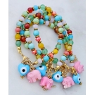 PULSEIRA PEDRAS NATURAIS ELEFANTES & OLHO GREGO