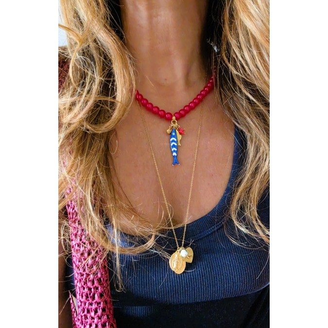 COLAR VERMELHO COM SARDINHA AZUL