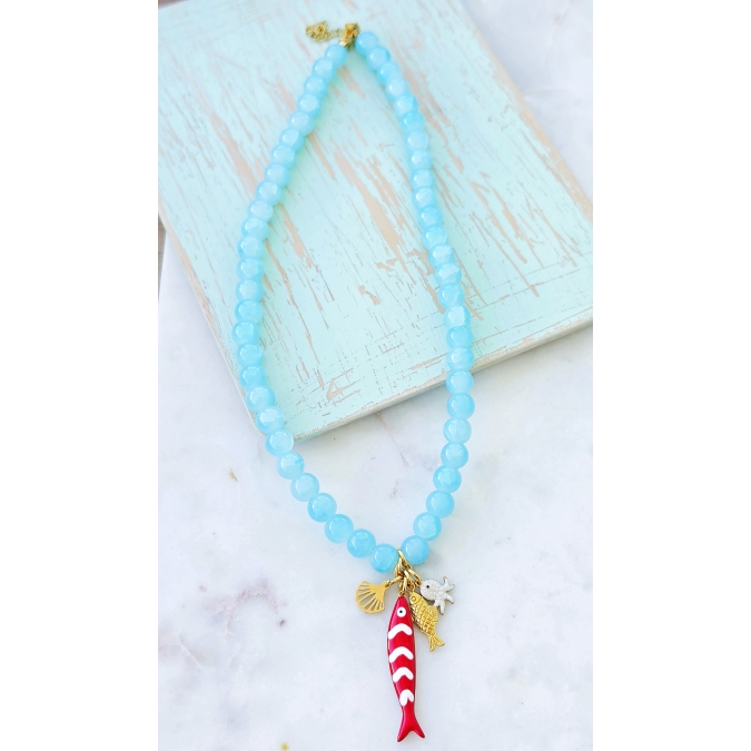 COLAR AZUL COM SARDINHA VERMELHA