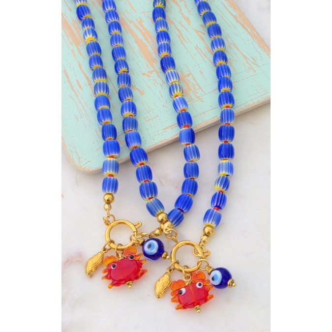 COLAR AZUL COM CARANGUEJO E OLHO GREGO