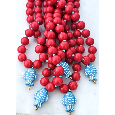 COLAR VERMELHO COM PEIXE CERÂMICO
