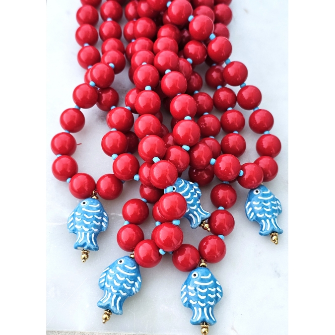 COLAR VERMELHO COM PEIXE CERÂMICO