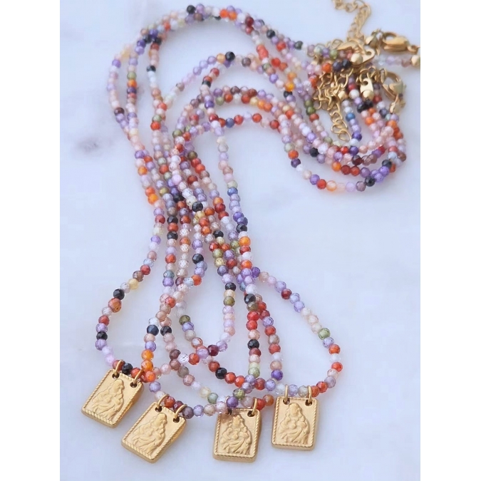 COLAR SAGRADO CORAÇÃO PEDRAS NATURAIS