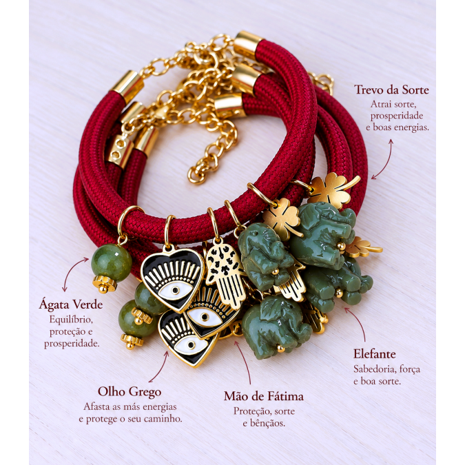 PULSEIRA BORGONHA AMULETOS DA SORTE